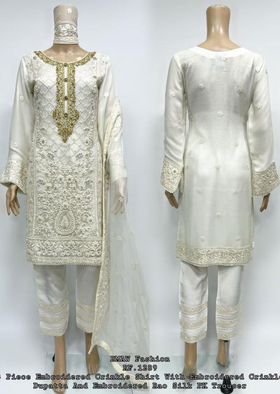 RMW-1289 White Readymade Chiffon Suit - Memsaab Online