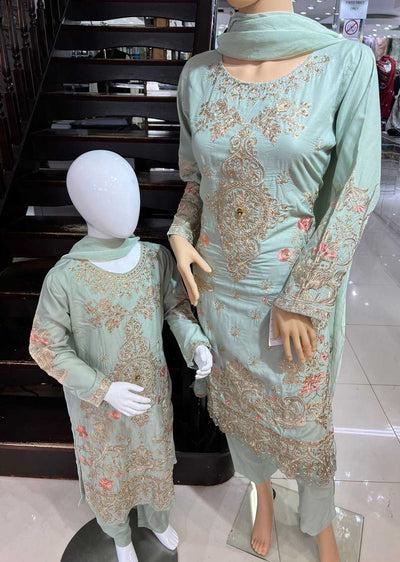 HK128 Rahat Mint Readymade Mother & Daughter Suit - Memsaab Online