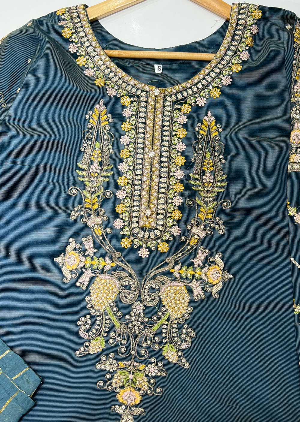 KLD128 Teal Readymade Winter Cotton Net Suit - Memsaab Online