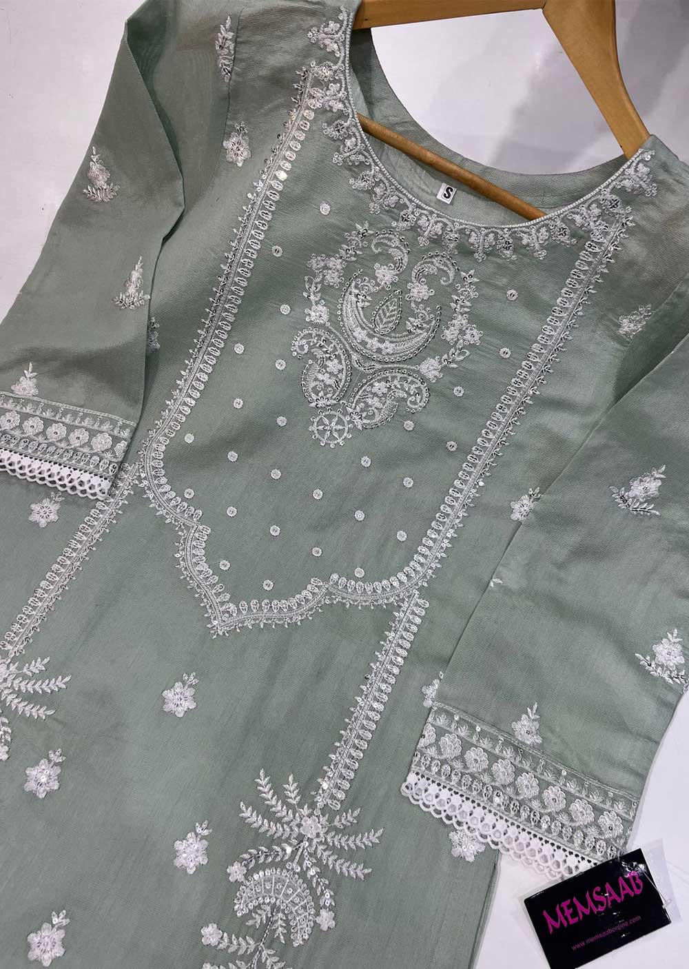 KLD129 Mint Readymade Winter Cotton Net Suit - Memsaab Online