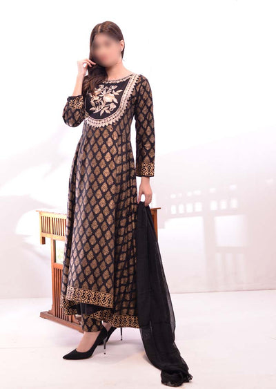 HK47 Black Embroidered Linen Suit - Memsaab Online