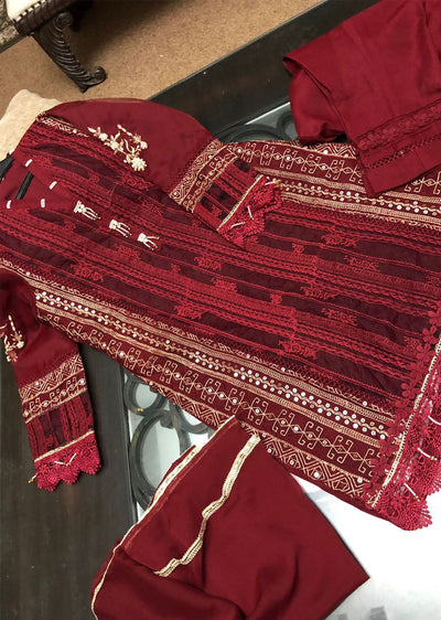 MR1301 Red Readymade Organza Suit - Memsaab Online