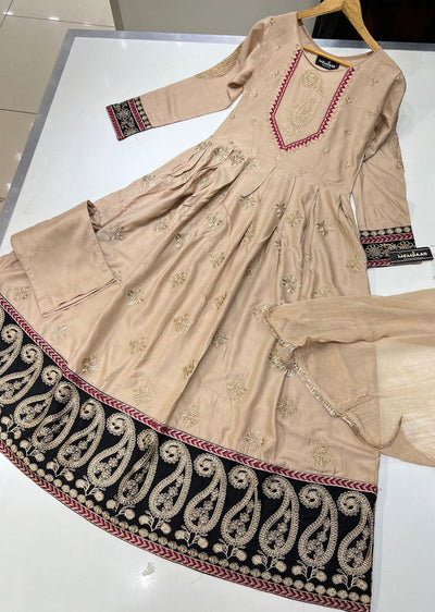 HK131 Alizeh Readymade Gold Linen Dress - Memsaab Online