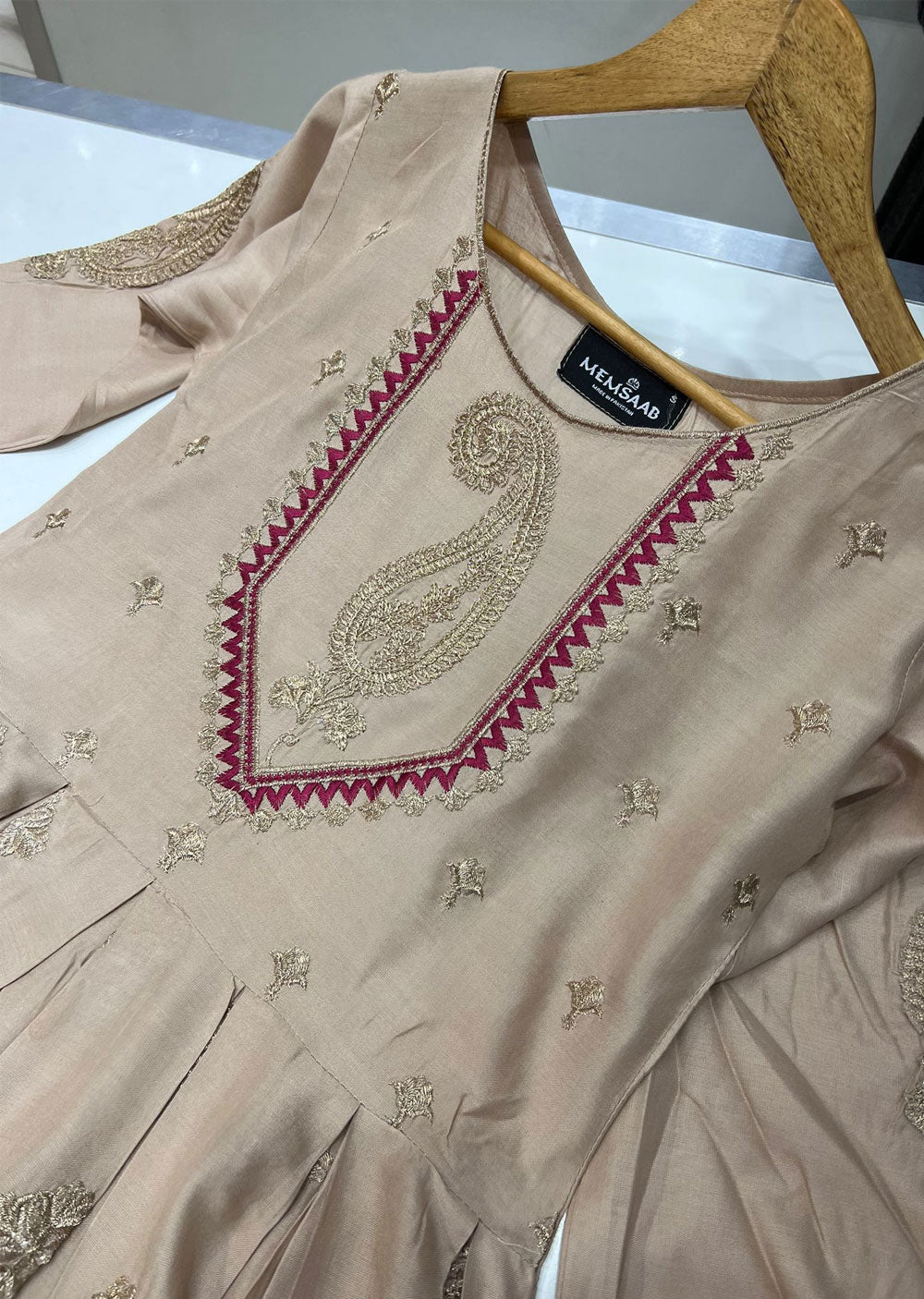HK131 Alizeh Readymade Gold Linen Dress - Memsaab Online