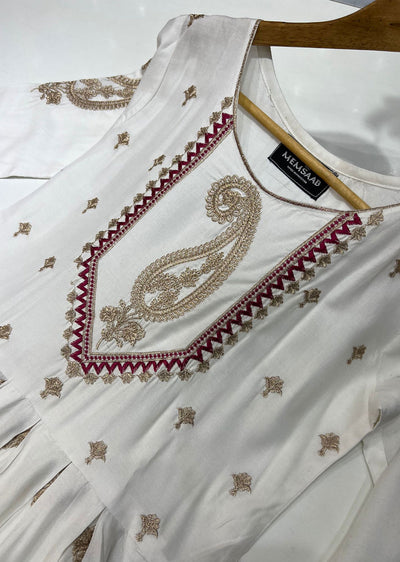 HK131 Alizeh Readymade White Linen Dress - Memsaab Online