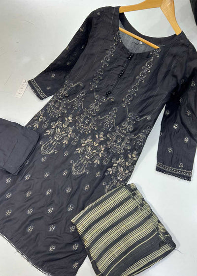 KLD137 Black Readymade Linen Suit - Memsaab Online