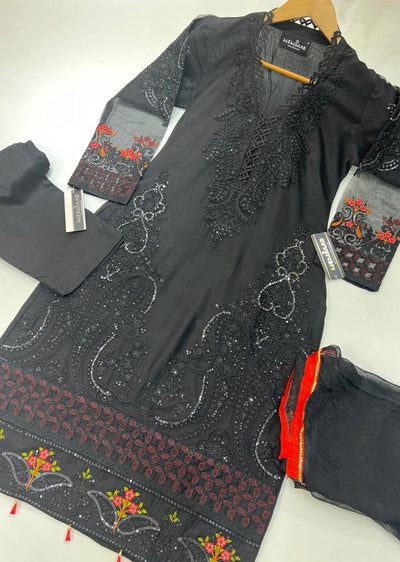 HK138 Guzarish Black Readymade Linen Suit - Memsaab Online