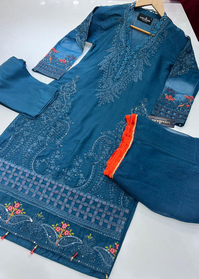 HK138 Guzarish Teal Readymade Linen Suit - Memsaab Online