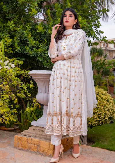 HK78 Nishant Readymade White Linen Dress - Memsaab Online