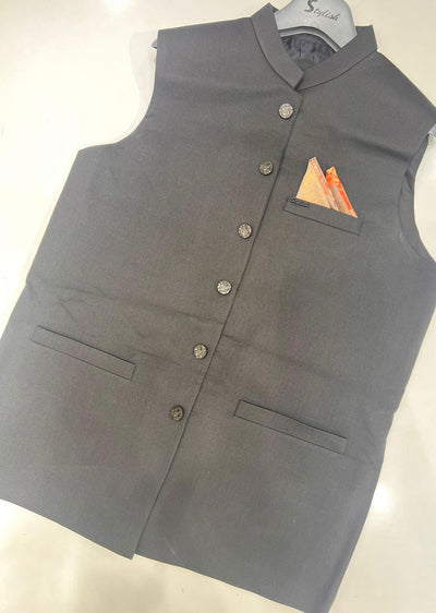 W-1433 Mens Dark Charcoal Waist Coat - Memsaab Online