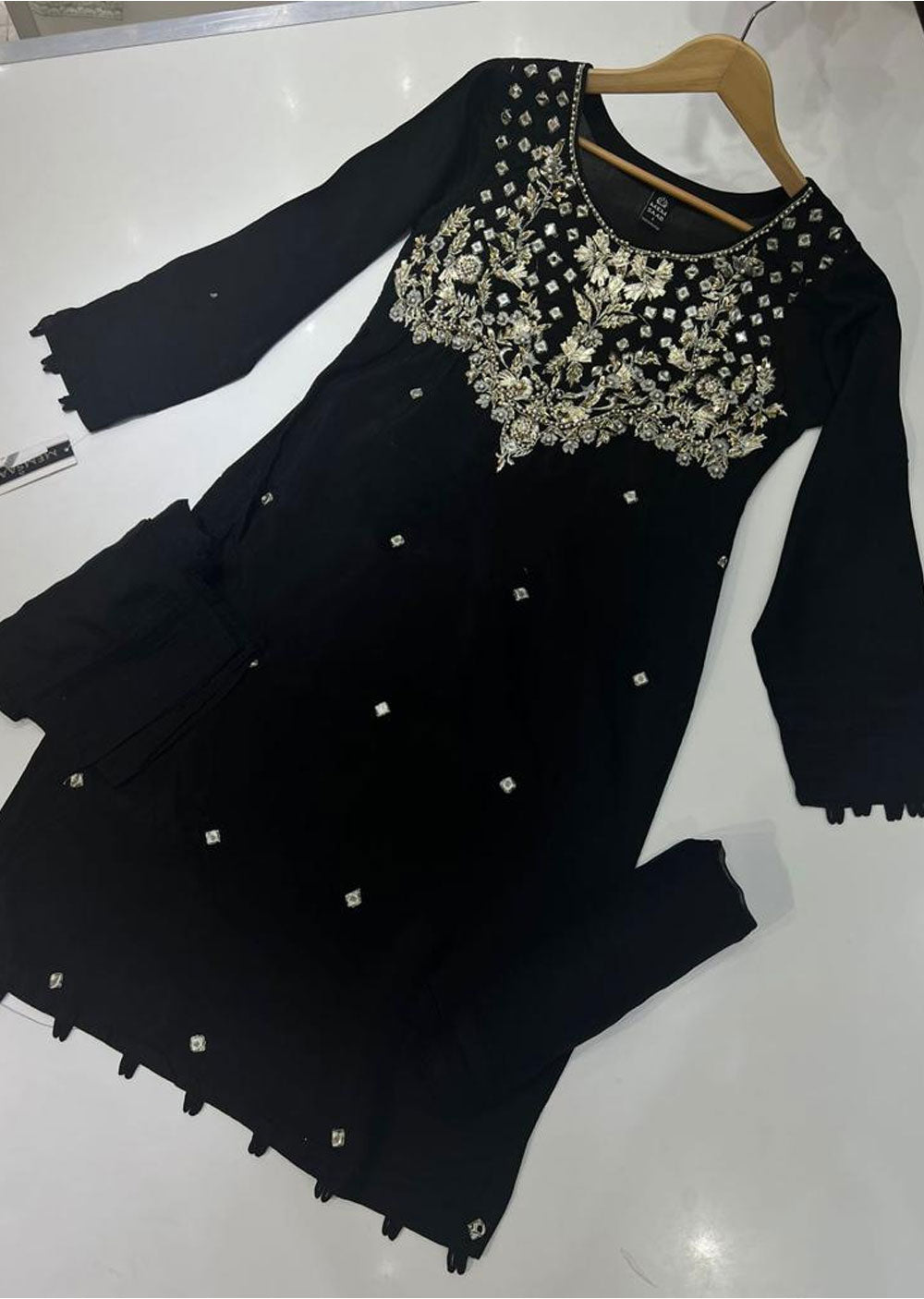 ZN1452 - Black Readymade Cotton Silk Suit - Memsaab Online