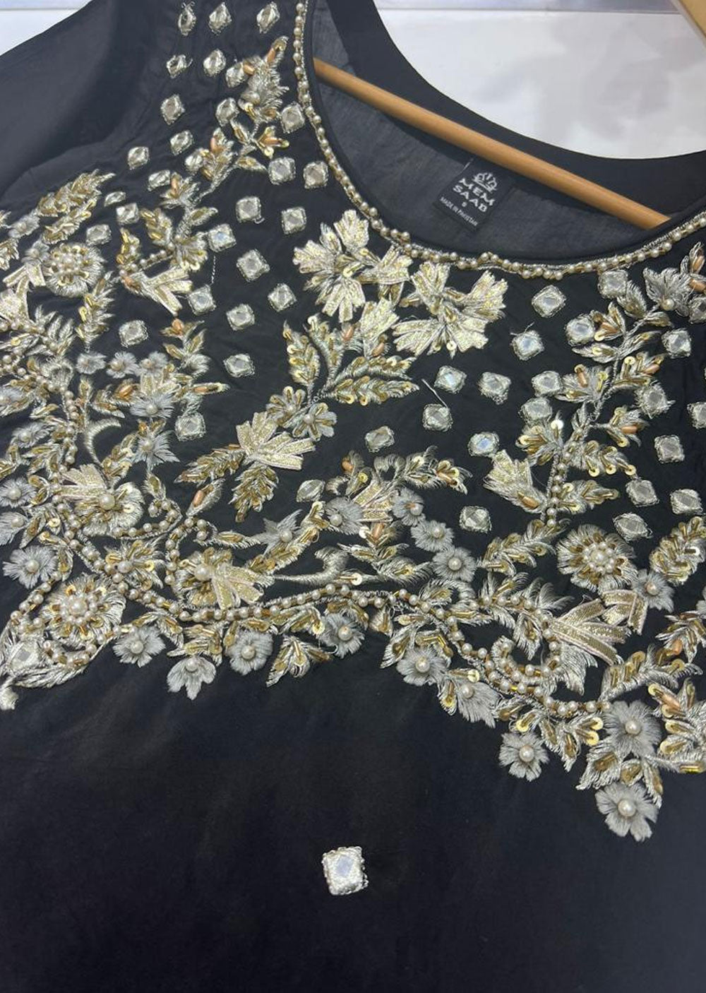 ZN1452 - Black Readymade Cotton Silk Suit - Memsaab Online