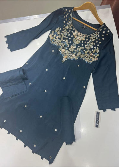 ZN1452 - Teal Readymade Cotton Silk Suit - Memsaab Online