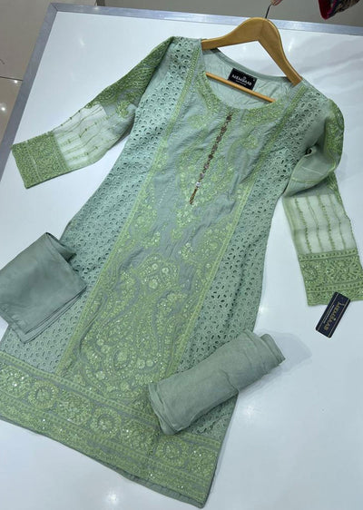 HK146 Dhalia Green Readymade Linen Suit - Memsaab Online