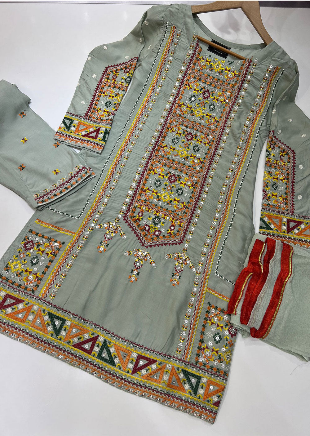 HK148 Afghani Mint Readymade Linen Suit - Memsaab Online