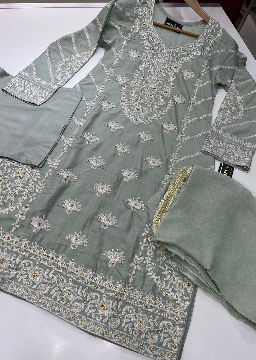 HK149 Senchar Mint Readymade Linen Suit - Memsaab Online