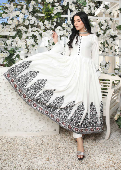 HK157 Gulsoom - Readymade White Linen Dress - Memsaab Online