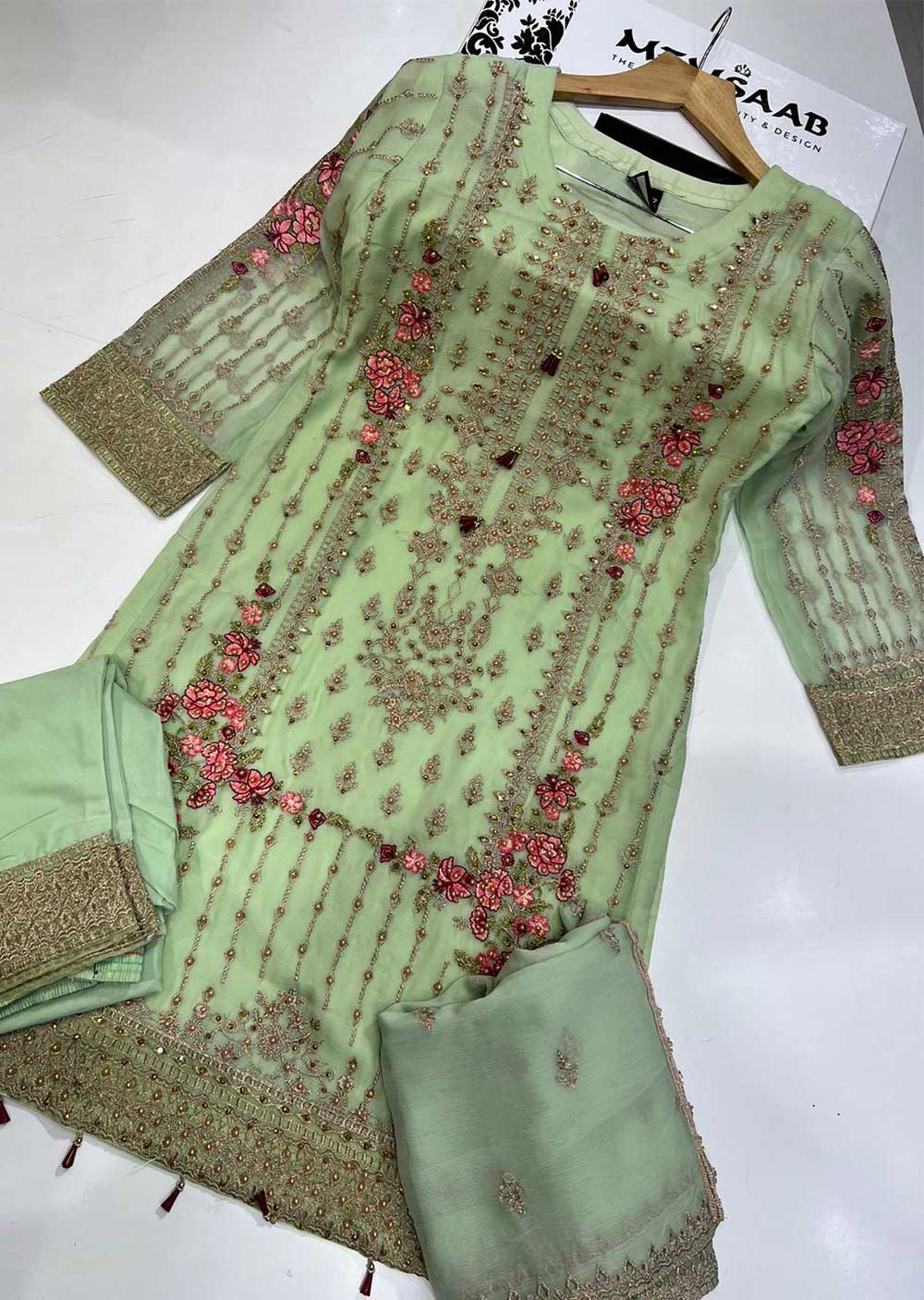 RGZ99914 Mint Readymade Chiffon Suit - Memsaab Online