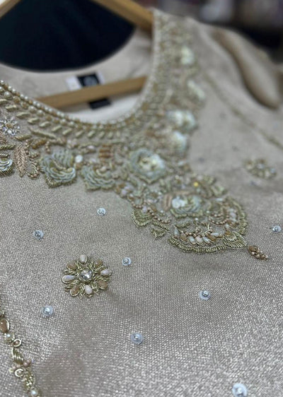 ZN1584- Gold Readymade Embroidered Shararah Suit - Memsaab Online