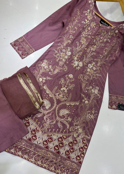 HK159 Pahar - Readymade Pink Linen Suit - Memsaab Online