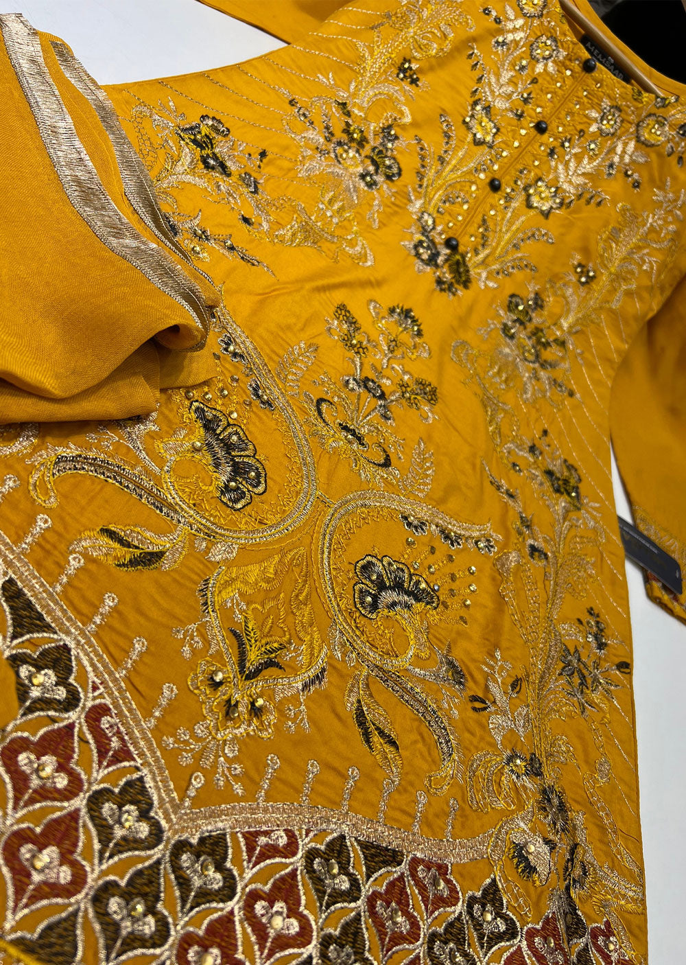 HK159 Pahar - Readymade Mustard Linen Suit - Memsaab Online