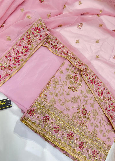 OP100115 Baby Pink Unstitched Georgette Suit - Memsaab Online