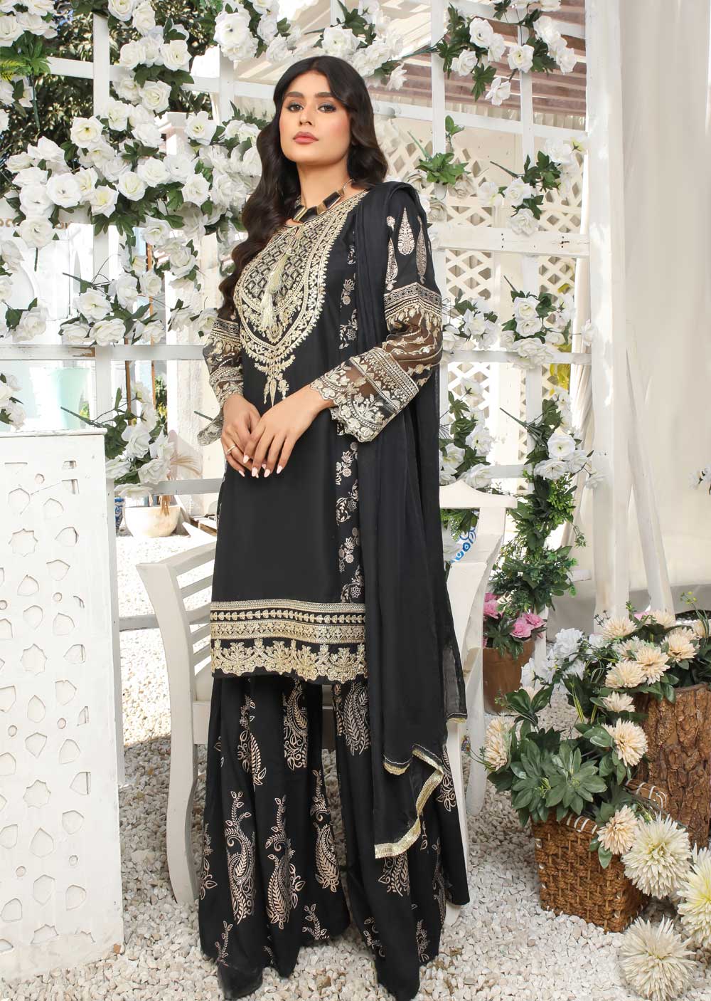 HK181 Bekhud Readymade Black Linen Mother & Daughter Suit - Memsaab Online