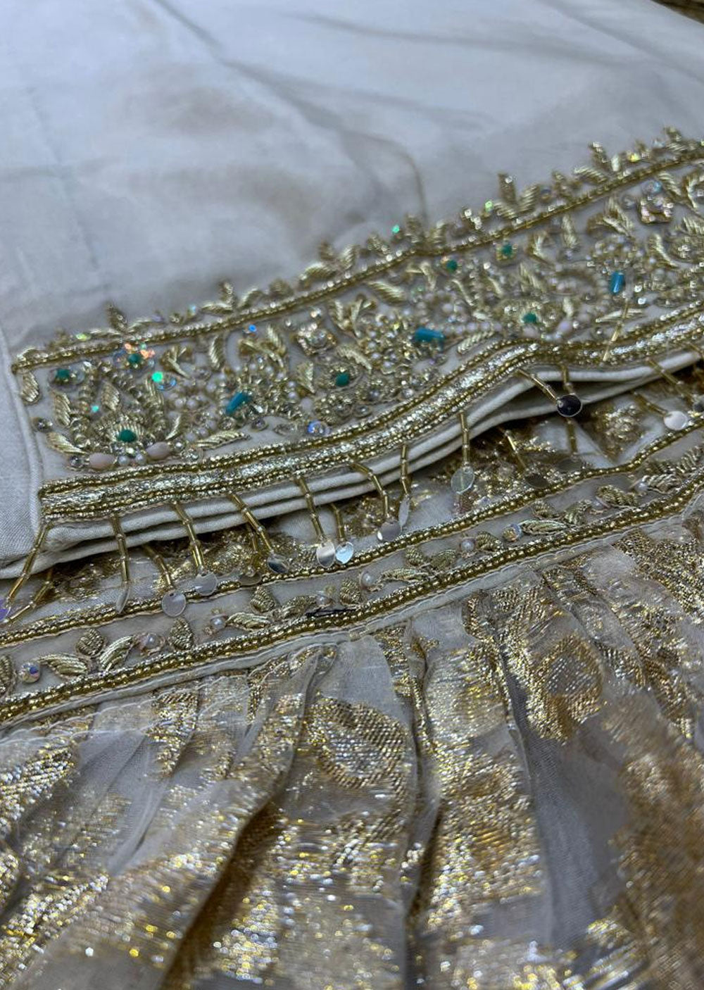 ZN1606 - Off White Wedding Shararah Suit - Memsaab Online