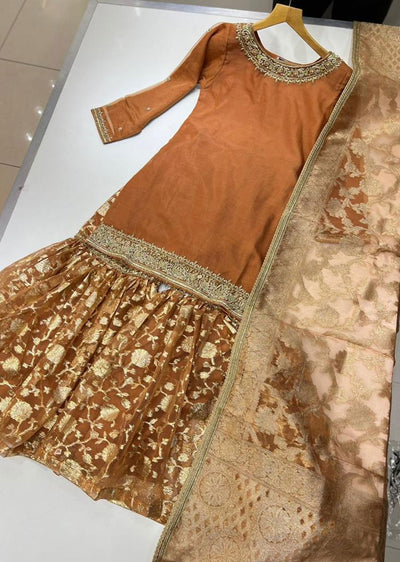 ZN1606 - Rust Wedding Shararah Suit - Memsaab Online