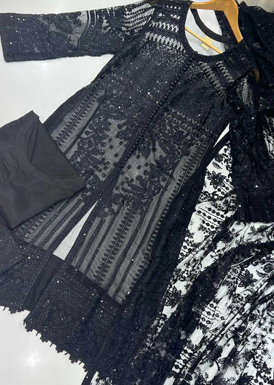 PS1664 Black Readymade Chiffon Suit - Memsaab Online