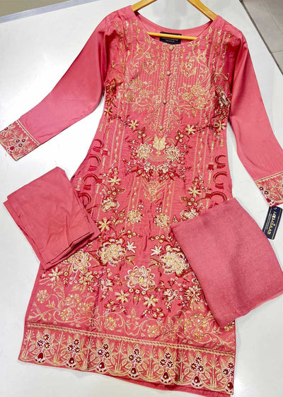 HK168 Kahani - Readymade Pink Linen Suit - Memsaab Online