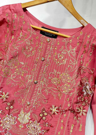 HK168 Kahani - Readymade Pink Linen Suit - Memsaab Online