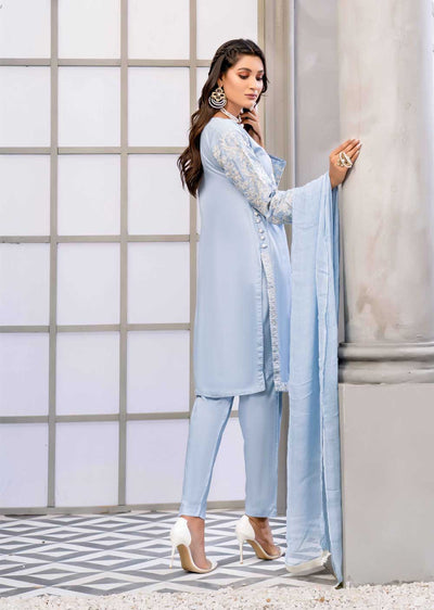 HK29 Readymade Baby Blue Mother & Daughter Linen Suit - Memsaab Online