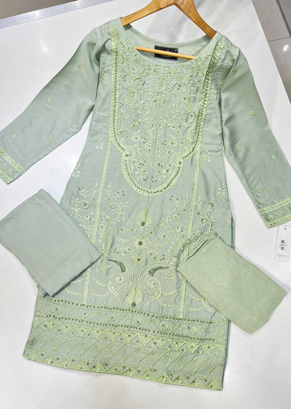 HK172 Dhalia - Readymade Green Linen Suit - Memsaab Online