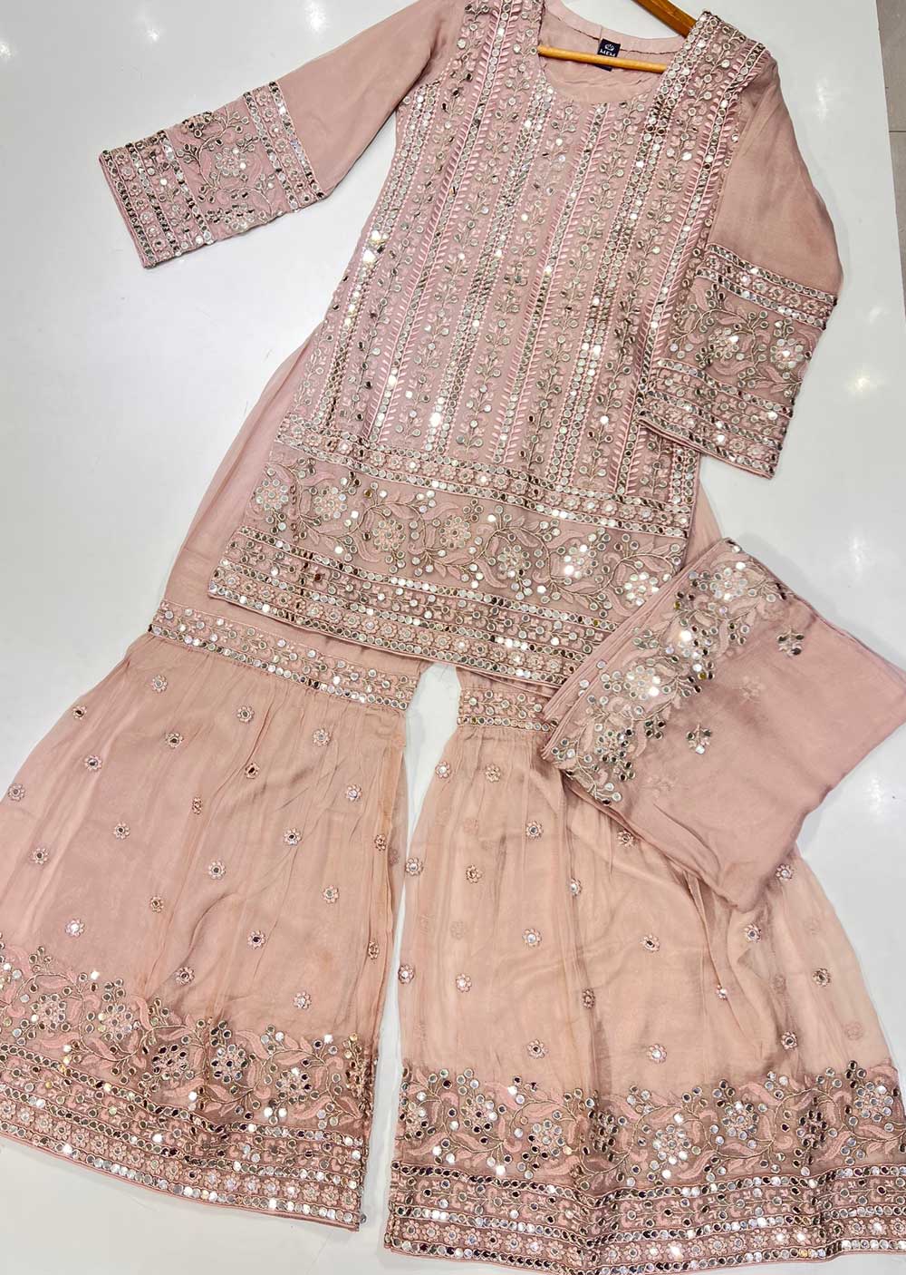 ZN1761 Pink Readymade Fancy Chiffon Suit - Memsaab Online