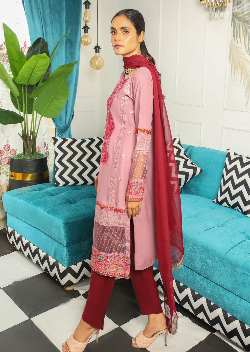 HK142 Dhalia Pink Readymade Linen Suit - Memsaab Online