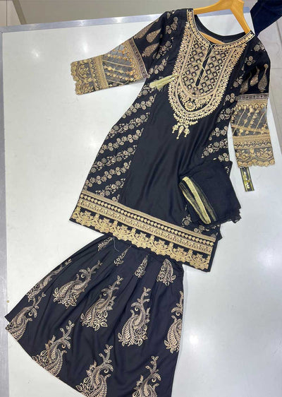 HK181 Bekhud Readymade Black Linen Mother & Daughter Suit - Memsaab Online