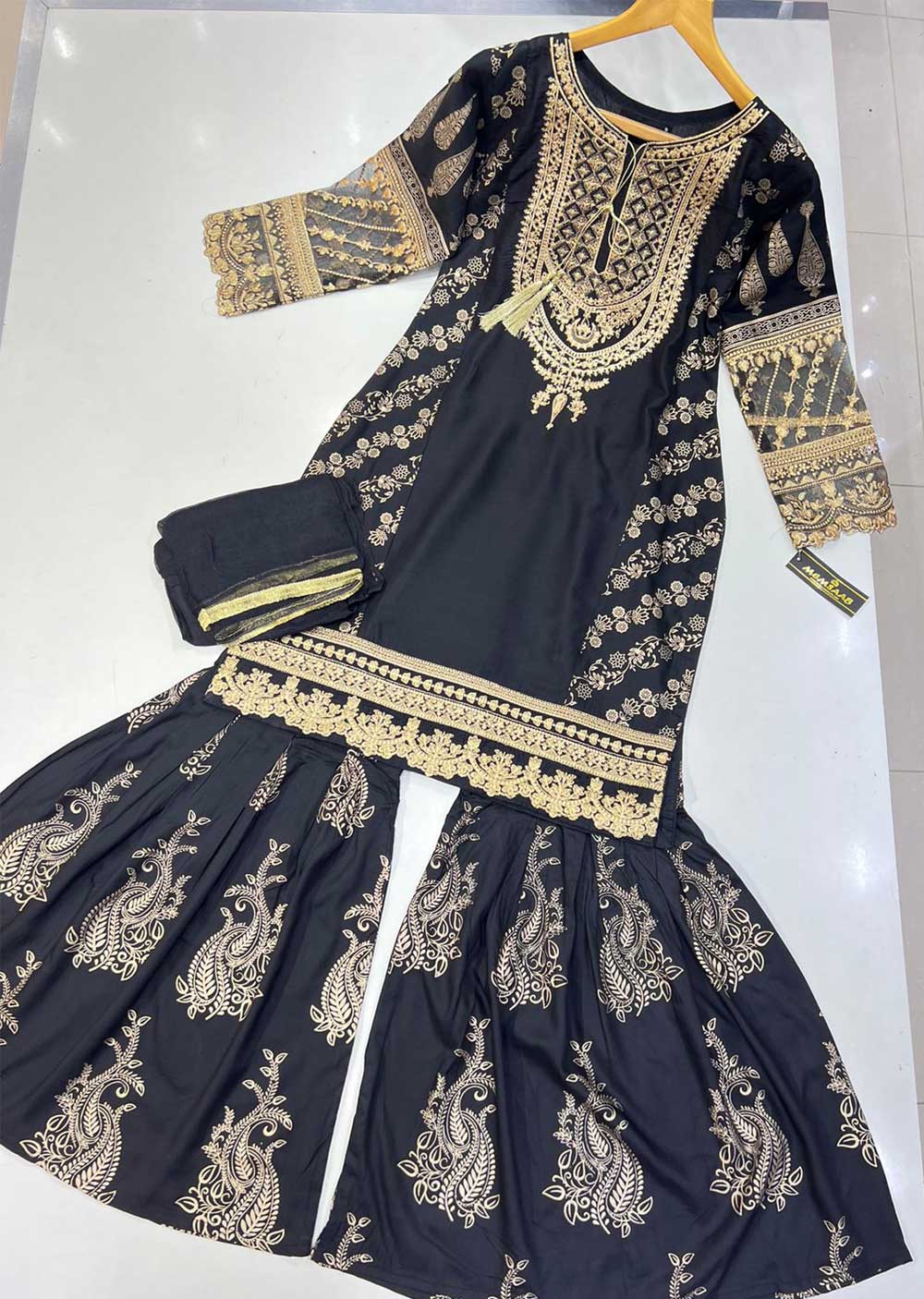 HK181 Bekhud Readymade Black Linen Mother & Daughter Suit - Memsaab Online