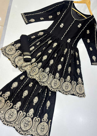 HK196 Elleya Readymade Black Linen Suit - Memsaab Online
