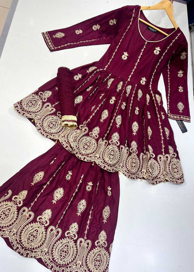 HK196 Elleya Readymade Red Linen Suit - Memsaab Online