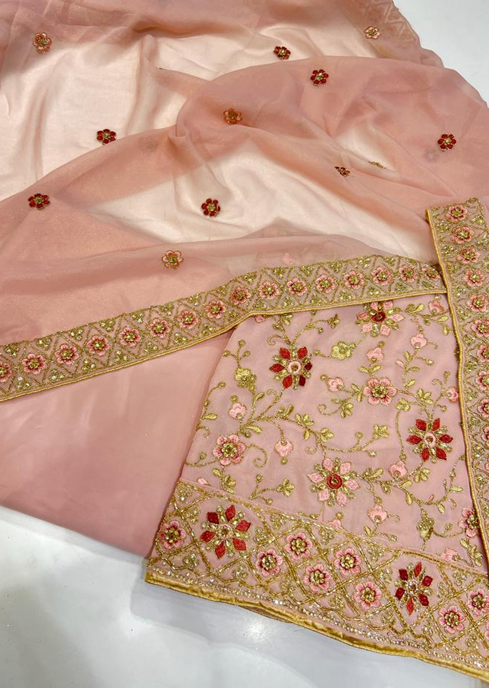 OP1899 Baby Pink Unstitched Georgette Suit - Memsaab Online