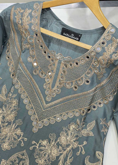 HK192 Barzakh Grey Readymade Linen Mother & Daughter Suit - Memsaab Online