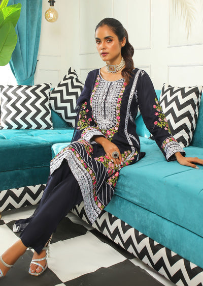 HK145 Marwa Navy Readymade Linen Suit - Memsaab Online