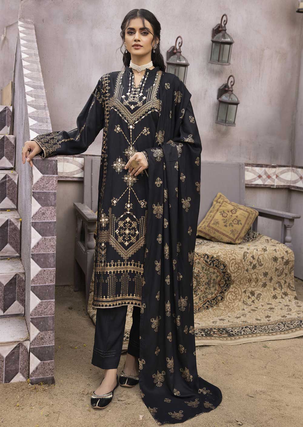 MDM109 - Madame Mirror Embroidered Viscose Suit - Memsaab Online