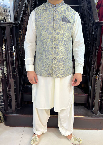 MW-01 - Ready To Wear - Mens 3 piece Salwar Kameez Waist coat set - Memsaab Online