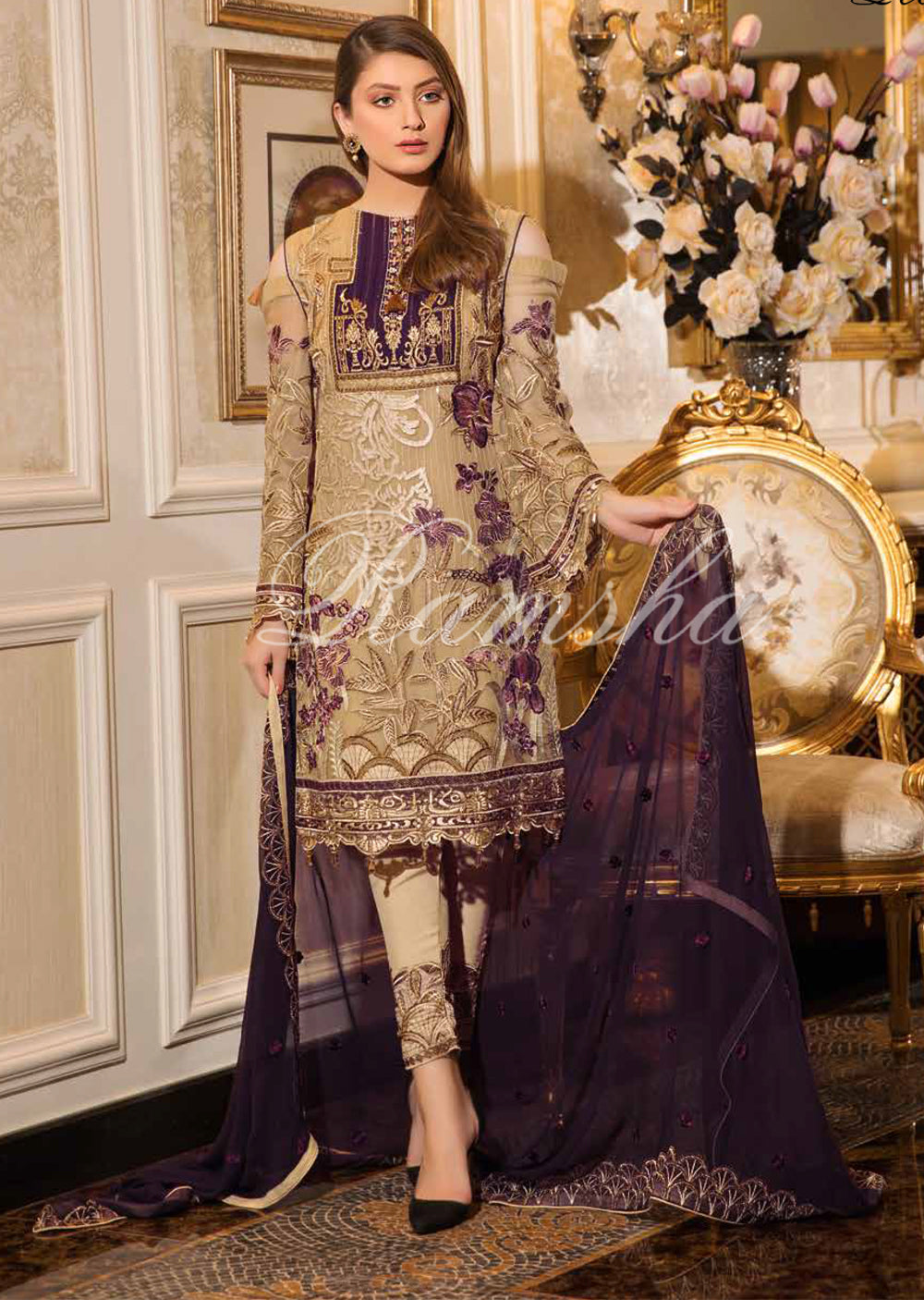 F - 1601 Ramsha Vol 16 - Readymade Eid Embroidered Chiffon Collection 2019 Pakistani Designer wear - Memsaab Online
