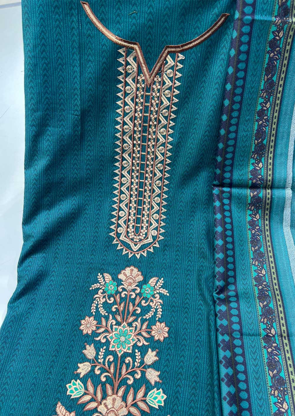 SHN204 Unstitched Embroidered Dhanak Suit - Memsaab Online