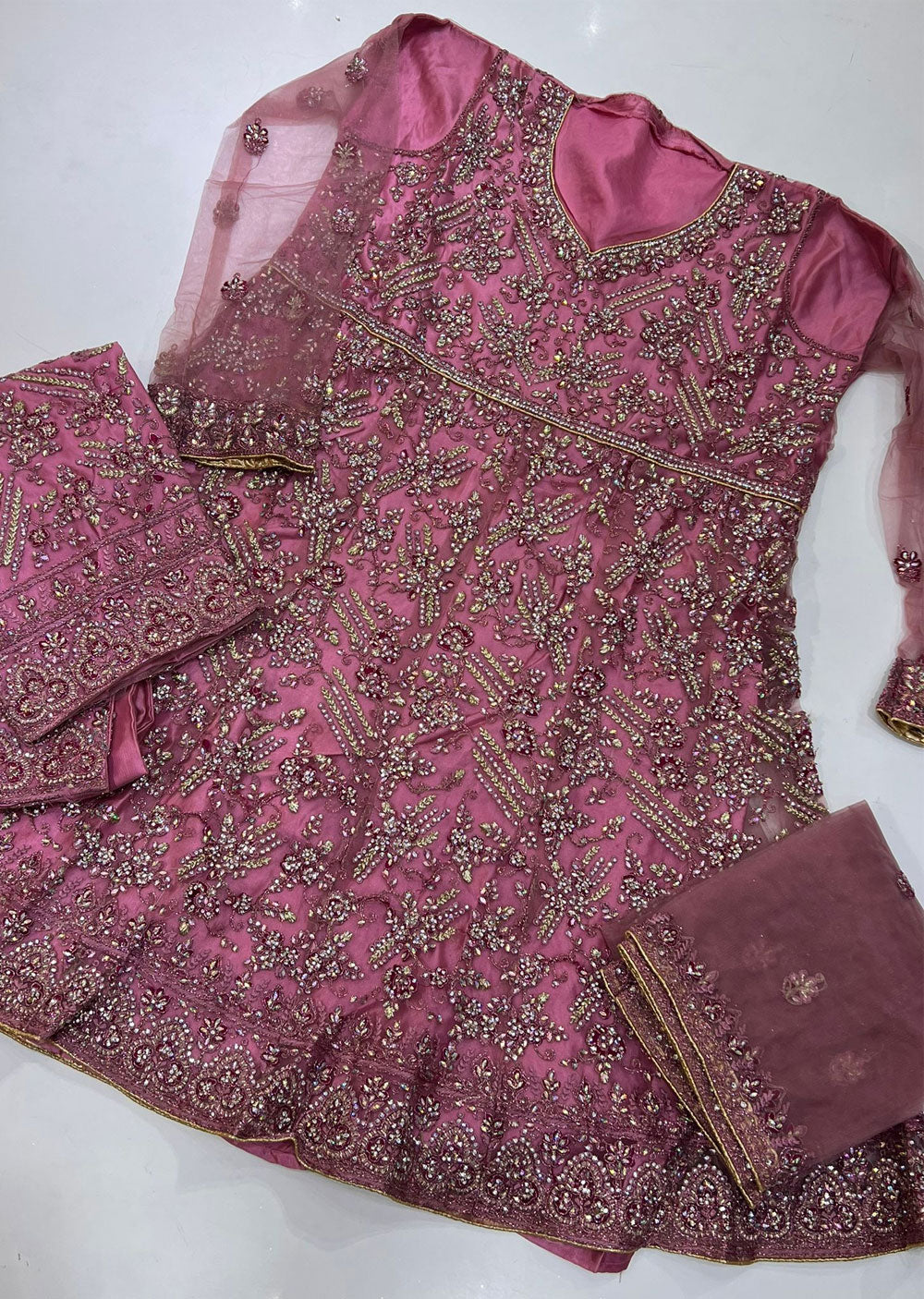 ASF205 Pink Semi Stitched Net Suit - Memsaab Online