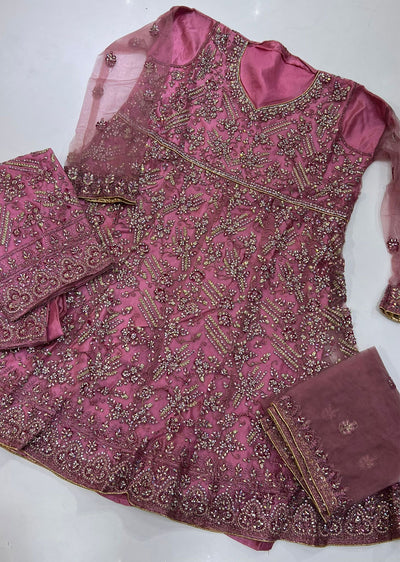 ASF205 Pink Semi Stitched Net Suit - Memsaab Online