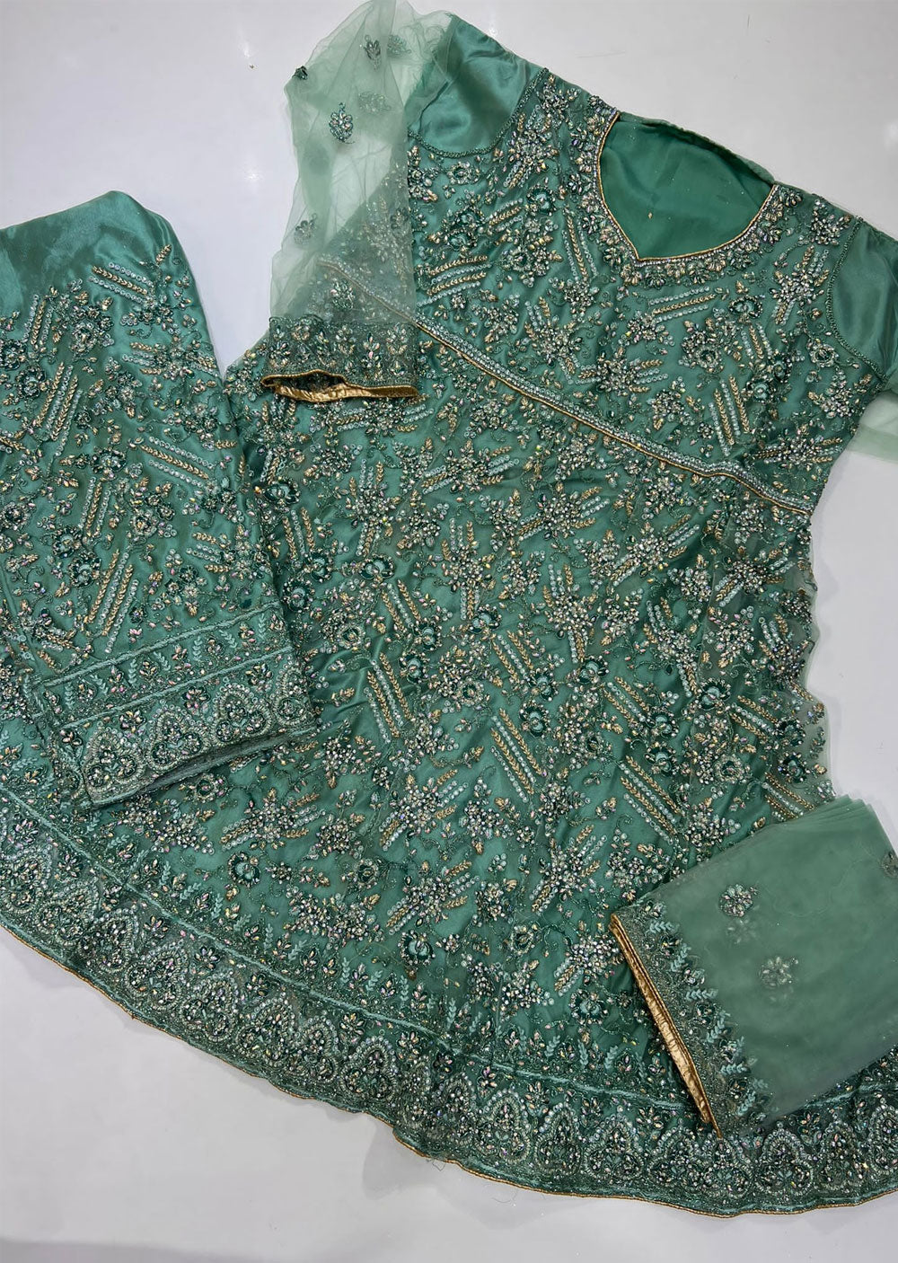 ASF205 Turquoise Semi Stitched Net Suit - Memsaab Online